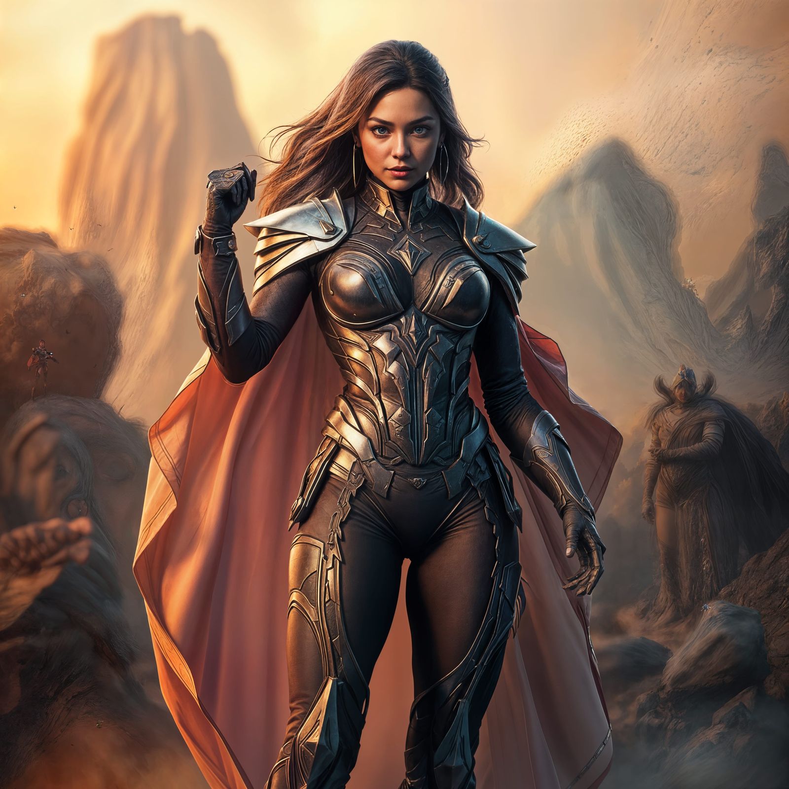 Ethereal Female Superhero in Cosmic Costume