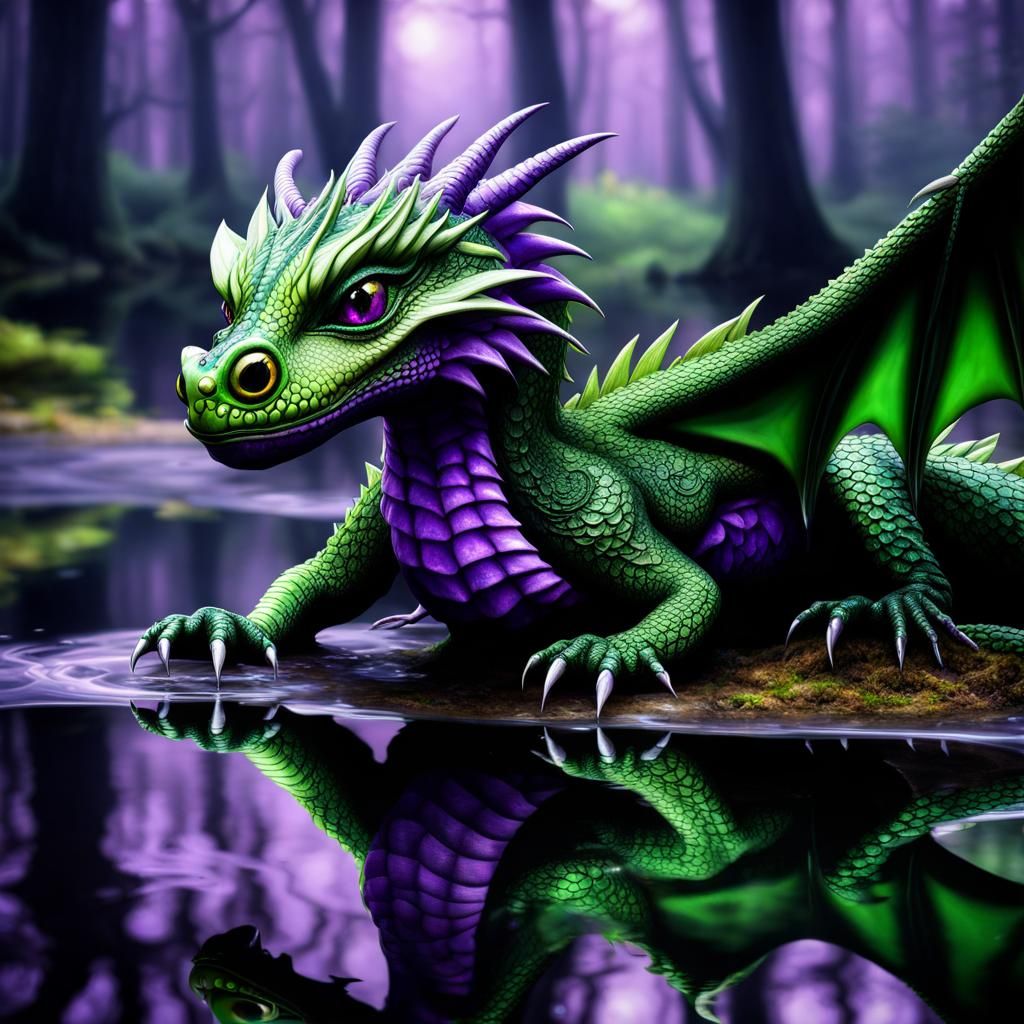 Gothic Forest Dragon with Mirrored Reflections