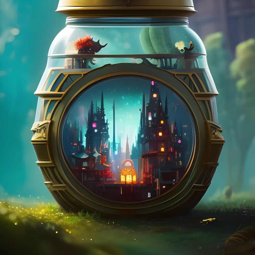 Tiny chaotic city inside a glass dome