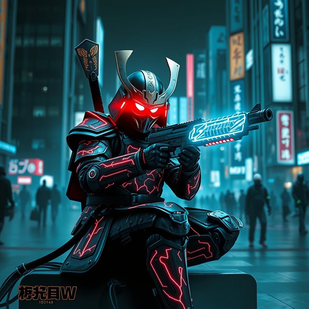 Cyberpunk Samurai Warrior in Neon City
