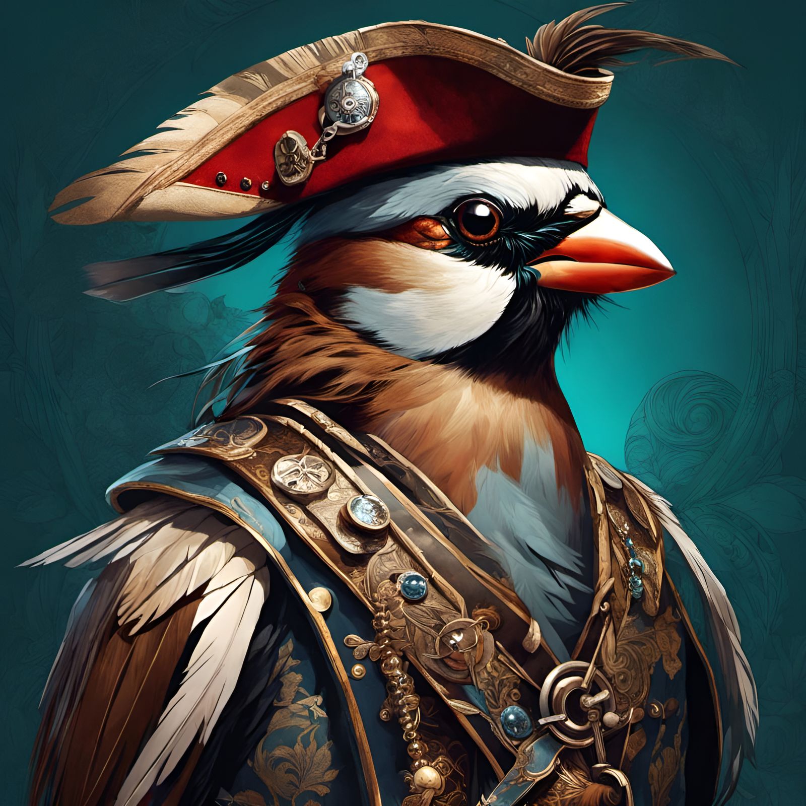 Sparrow Bird as Pirate: Digital Portrait