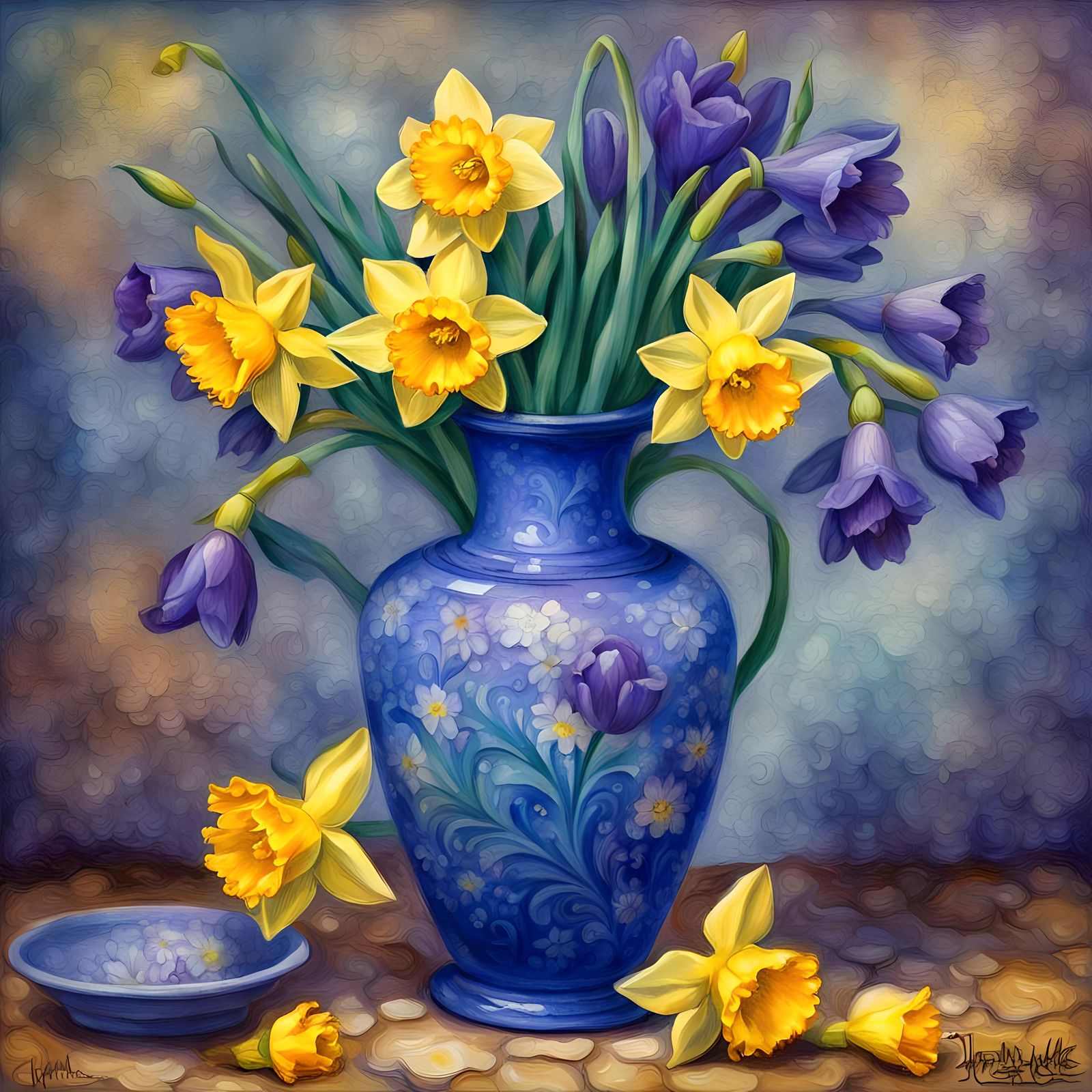 Vase of Spring Flowers in Ethereal Style