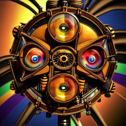 Steampunk Bumblebee with Rainbow Wings in Hyperdetail