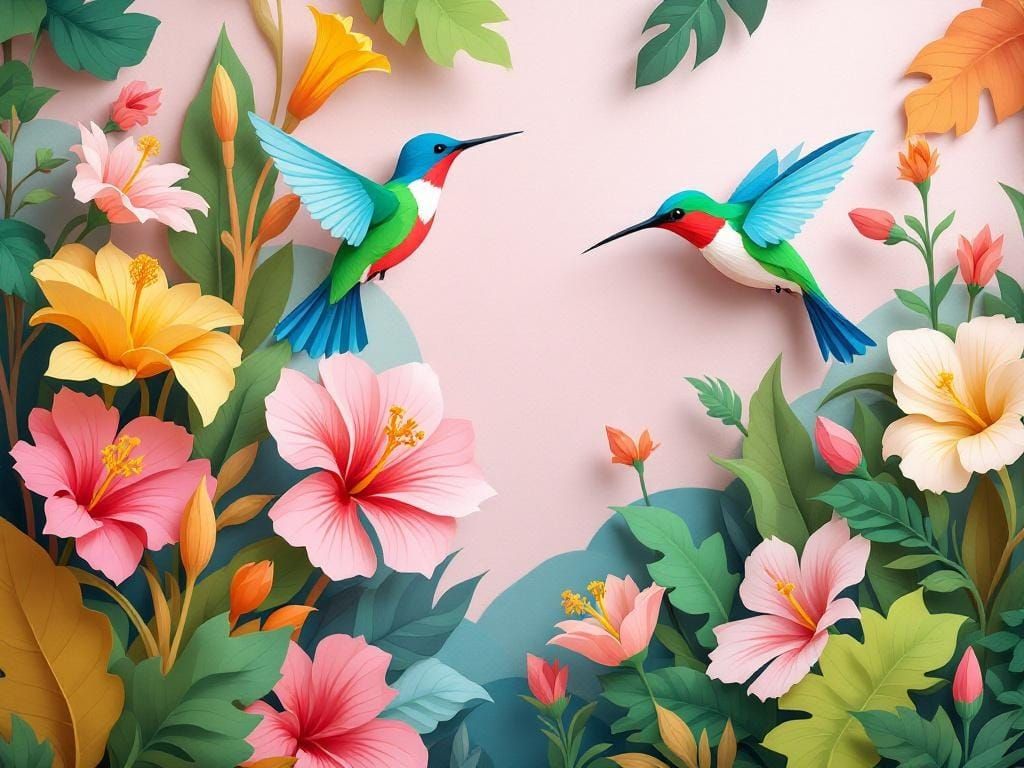 Hummingbirds in Paper Diorama, Matisse Style