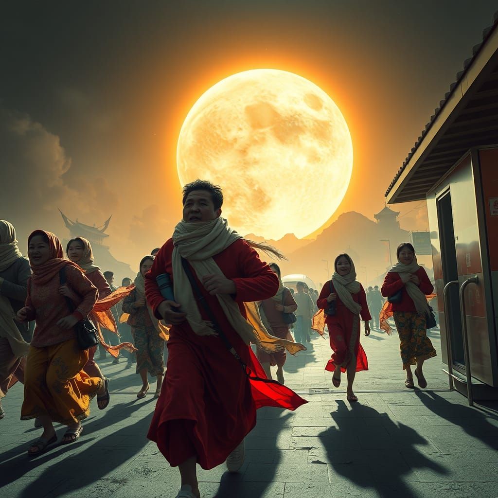 inspired by the Chinese version of tv show "The Three-Body Problem" a picture in vivid, colourful 8K, depicting people r...