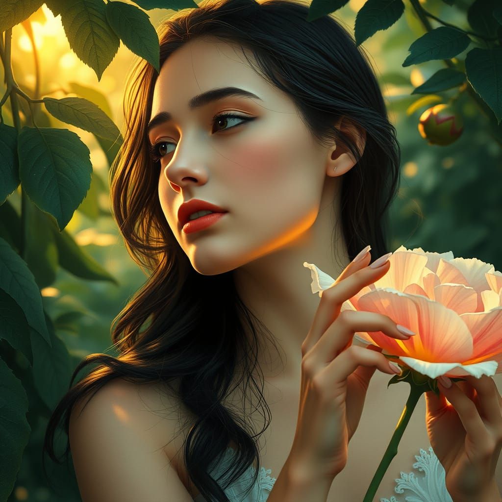 Ethereal Art Nouveau Woman Lost in Thought