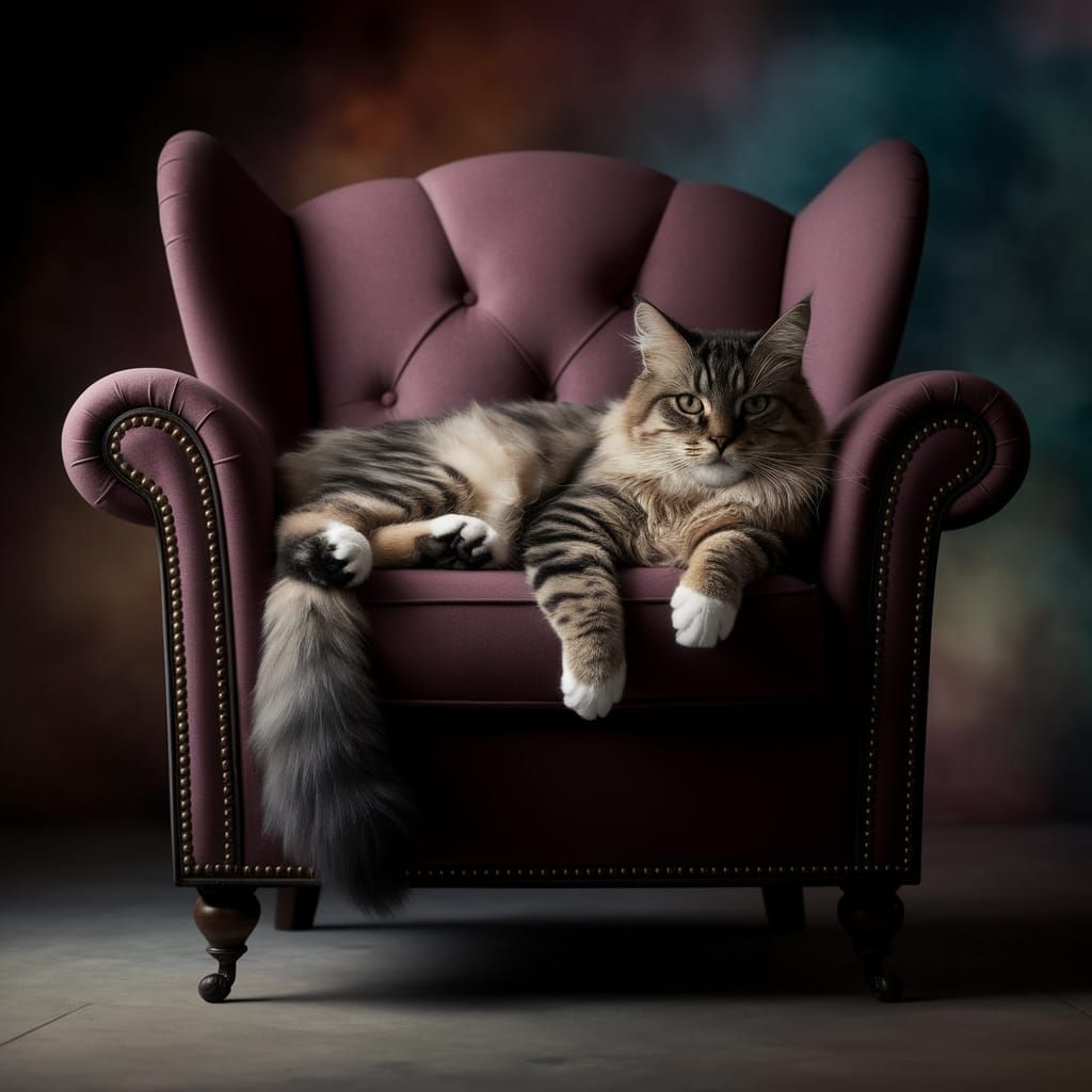 Ethereal Art Deco Feline in Plush Armchair