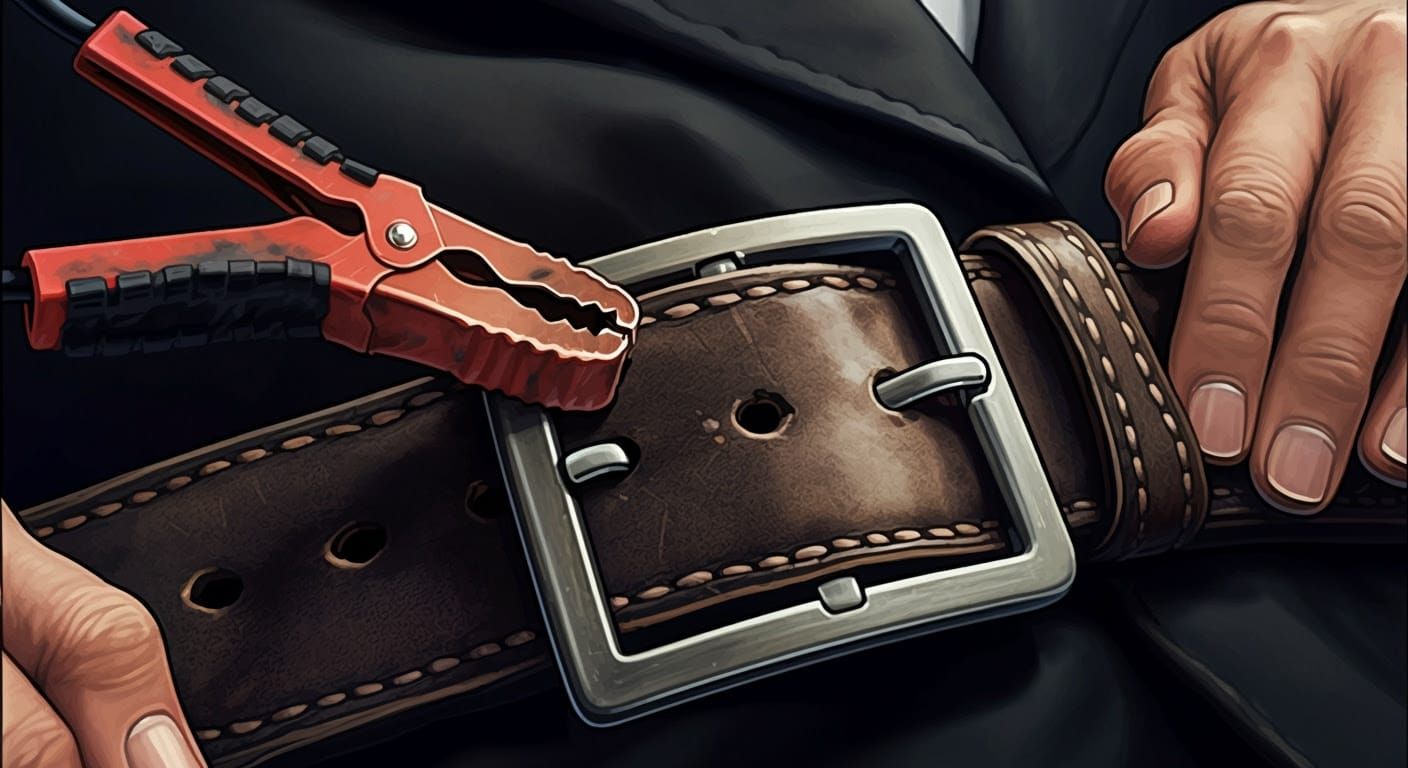 Realistic Comic-Style Close-Up of Jumper Cables on Leather B...