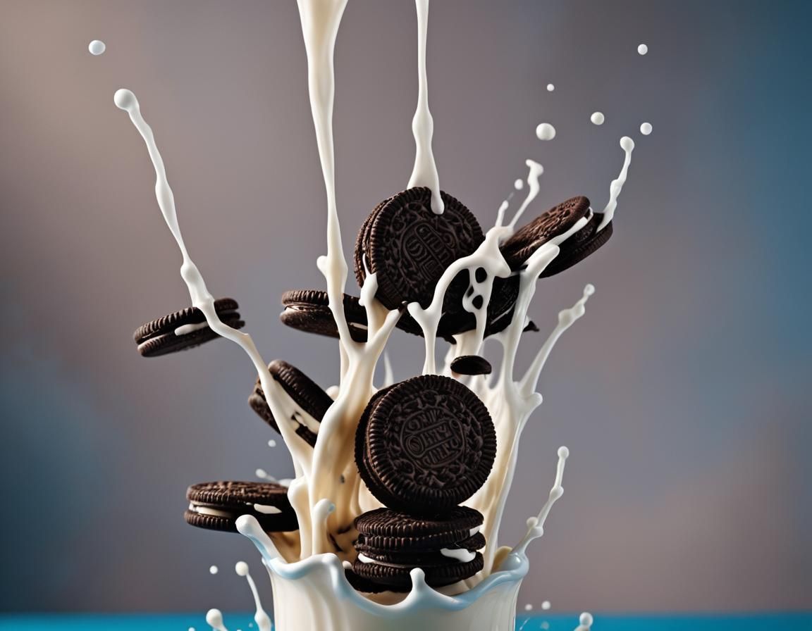 Extreme Close-Up of Stacked Oreo Cookies with Milk