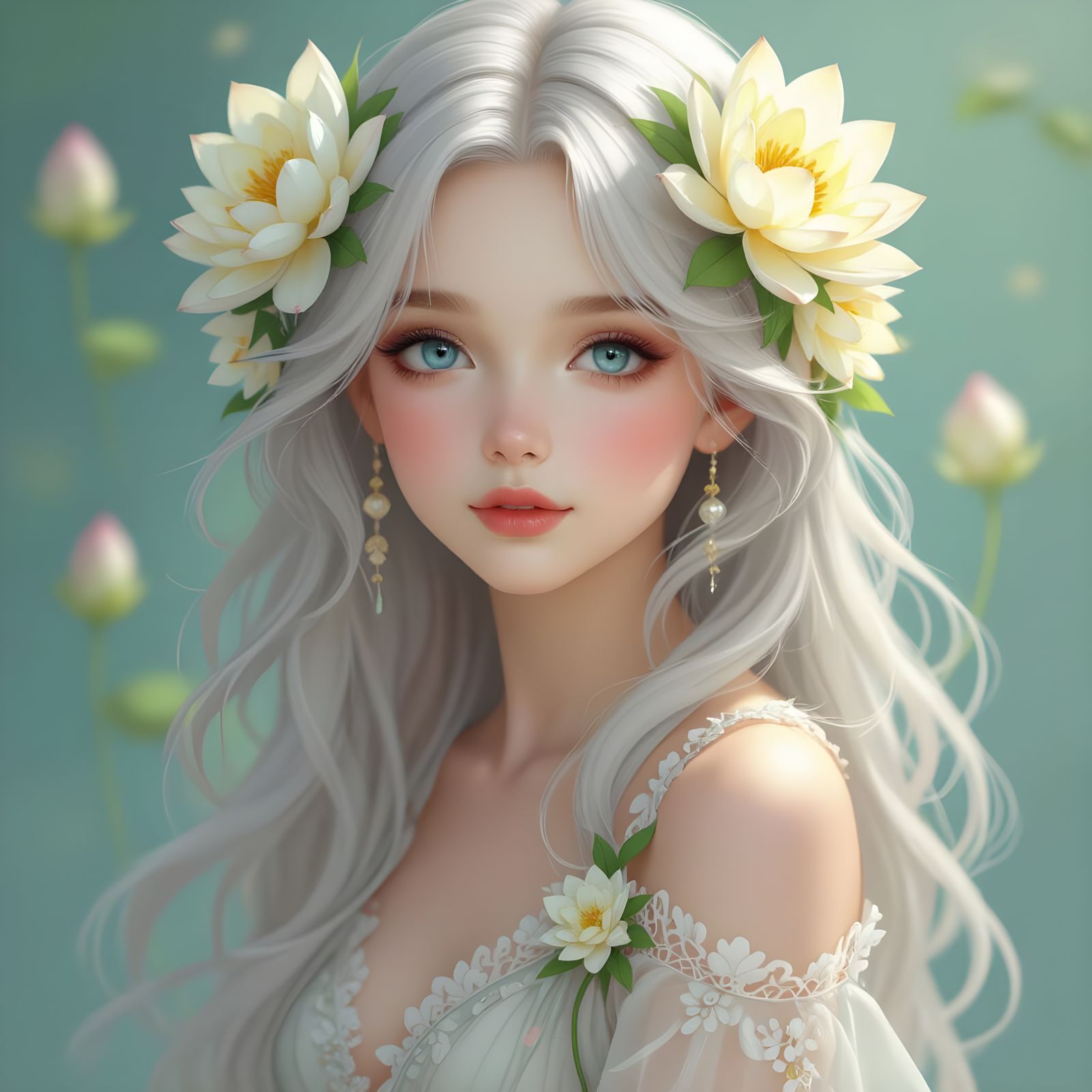 Ethereal Portrait: Girl with Lotus Flowers