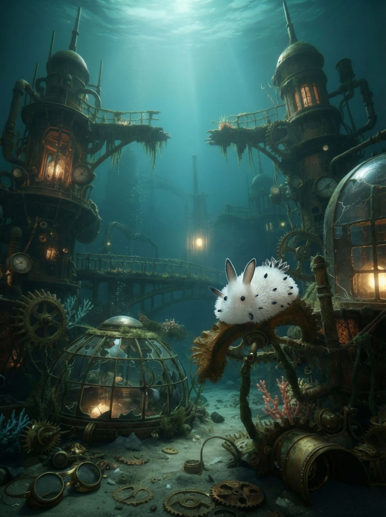 Fluffy Sea Bunny Nudibranch in Underwater Ruins