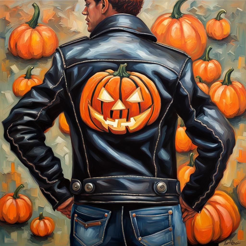 Jack-o'-Lantern Motorcycle Jacket in Expressionist Impasto S...