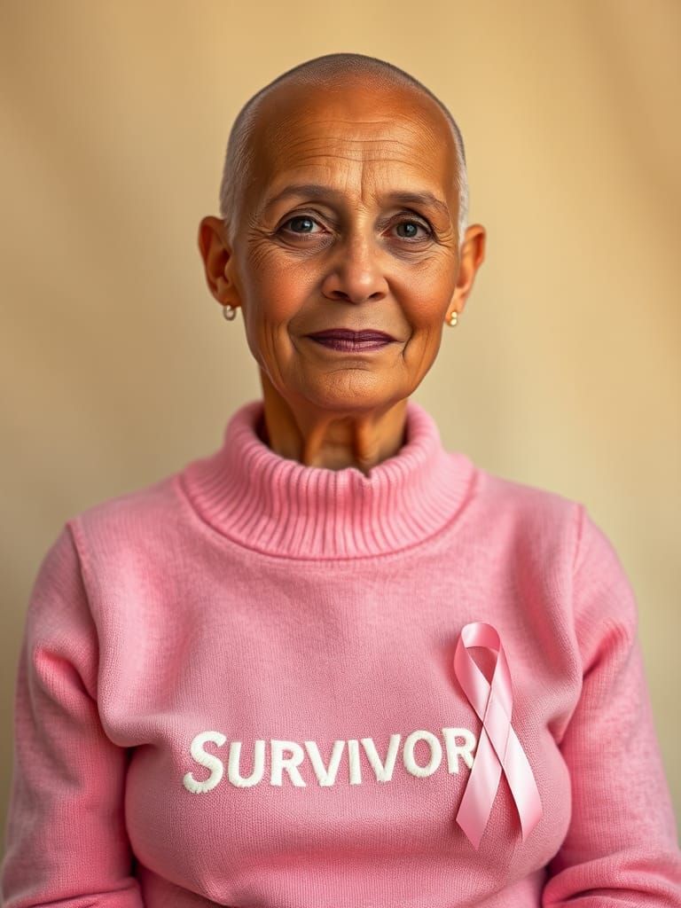 Empowered Woman Portrait with Pink Ribbon