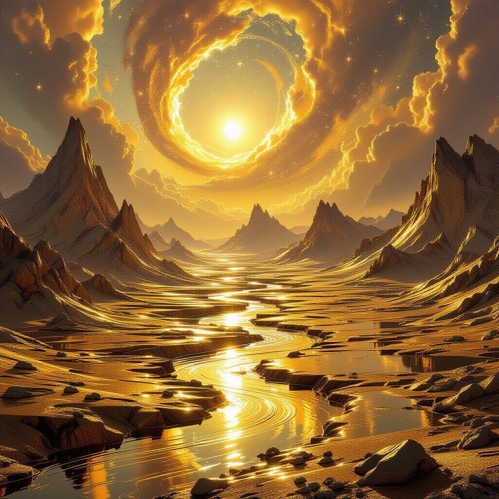 Alien Planet Covered in Shimmering Gold Landscape