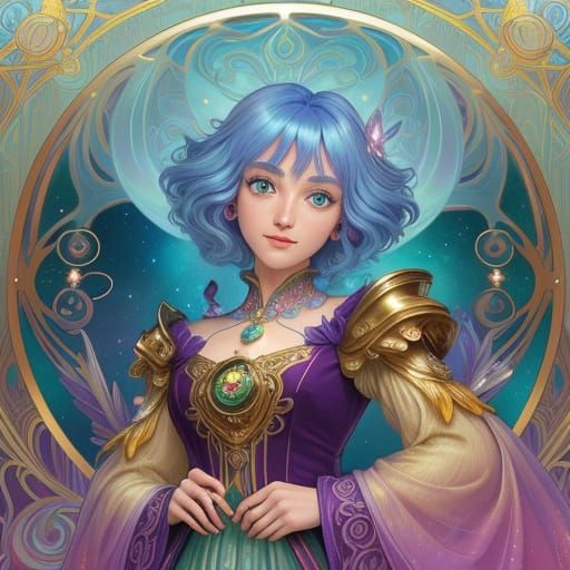 Bioluminescent Bird in Art Nouveau Style