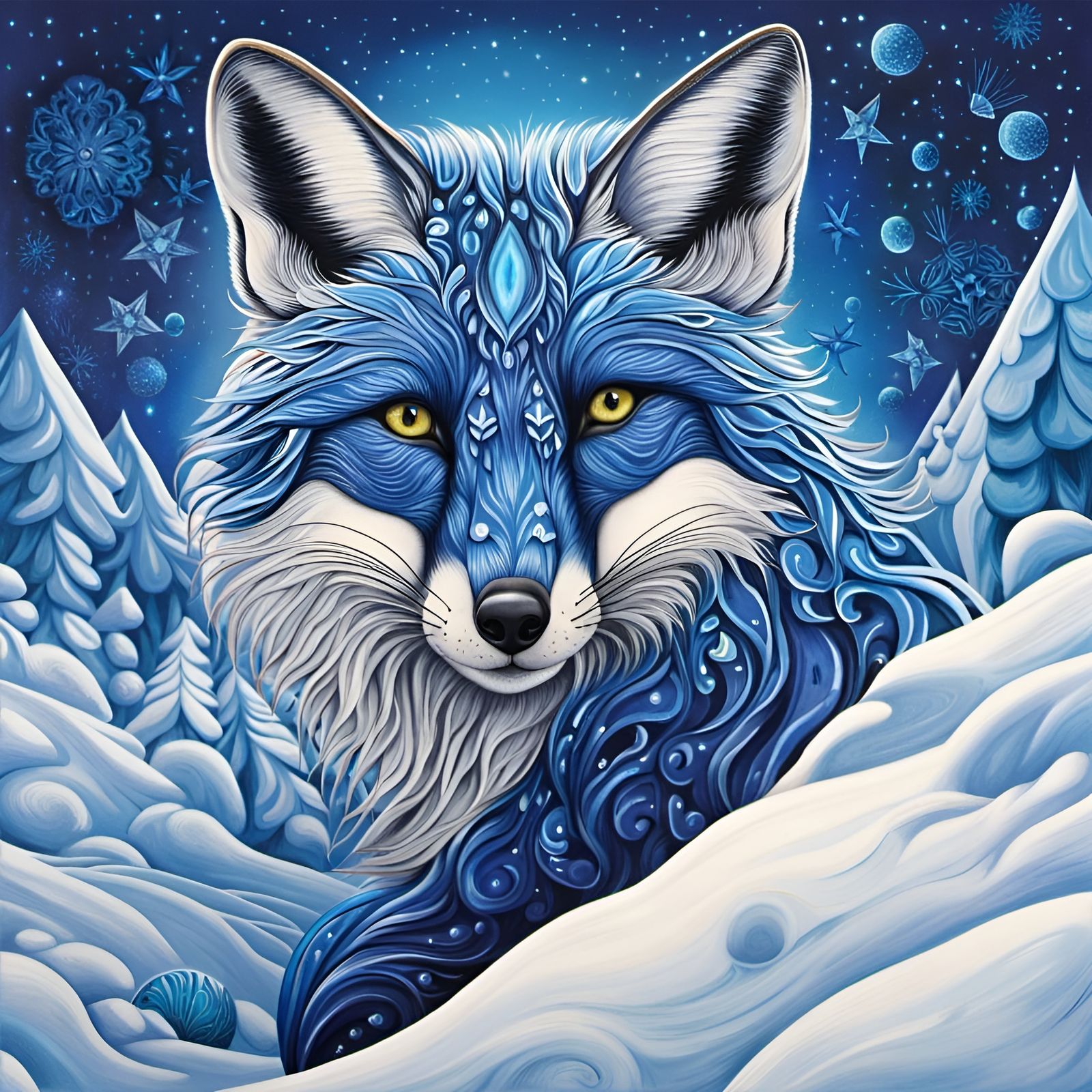 Fox mystic spirit in a snowy landscape