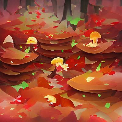 Autumn Leaves Falling in Mushroom Forest