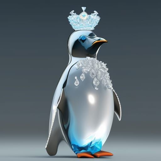 Crystal Penguin with Icicle Crown, Art Nouveau Style