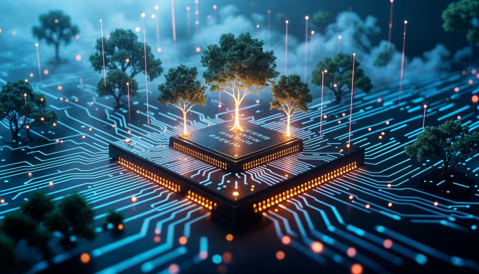 Microchip Forest: Glowing Trees on Circuits