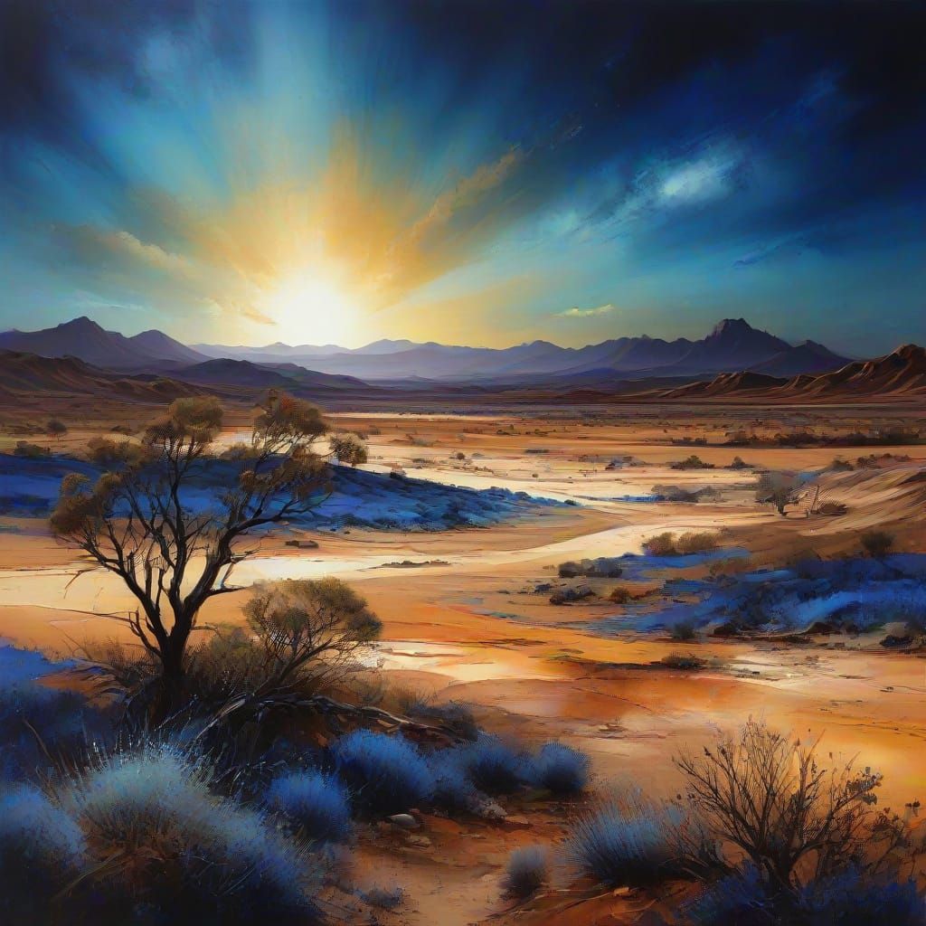 Vivid Desert Landscape in Abstract Expressionist Style