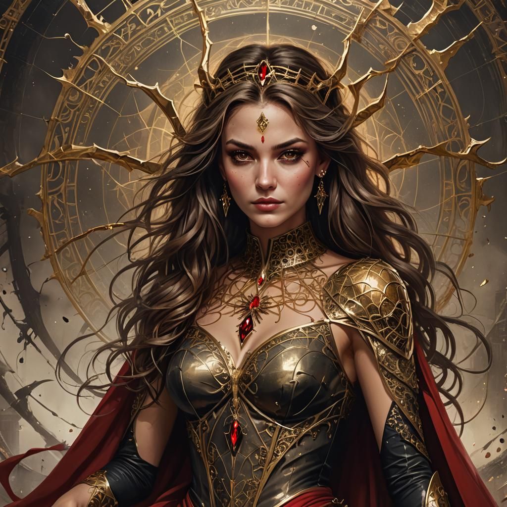 Woman in Gold Dress with Spider Choker