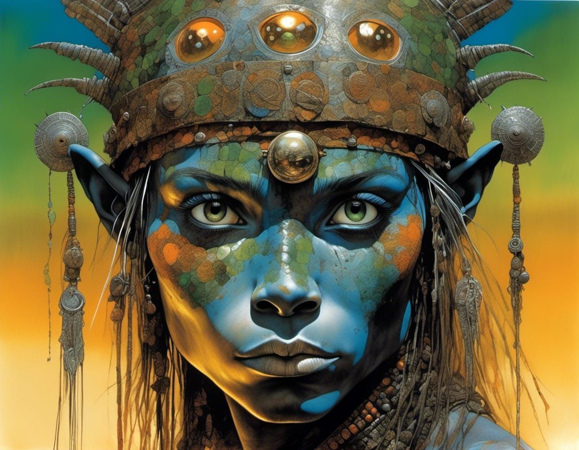 African Fantasy Warrior with Magic Mirrors