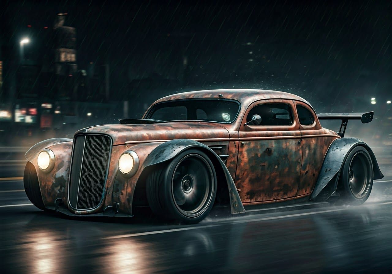 Rusty Hot Rod Races Through Noir City