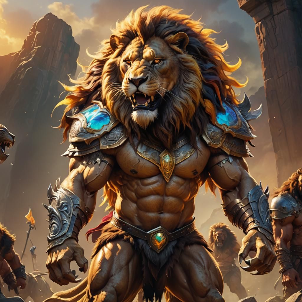 Roaring Lion Humanoid in Fantasy Barbarian Style