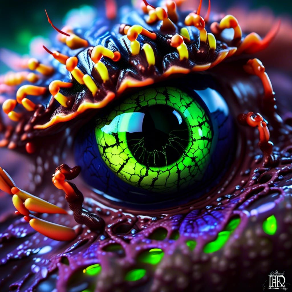 Insanely Detailed Creepy Eye with Glowing Cracks