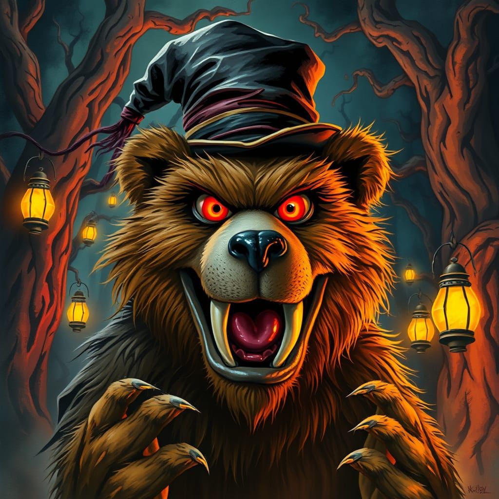 Dark Fantasy Muppet in a Haunting Forest