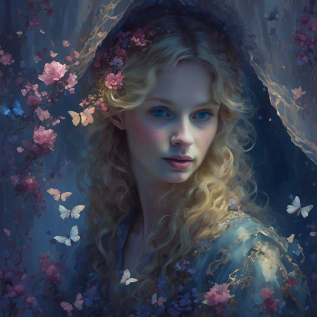 Ethereal Woman Lounging in Moonlight as Romantic Painting