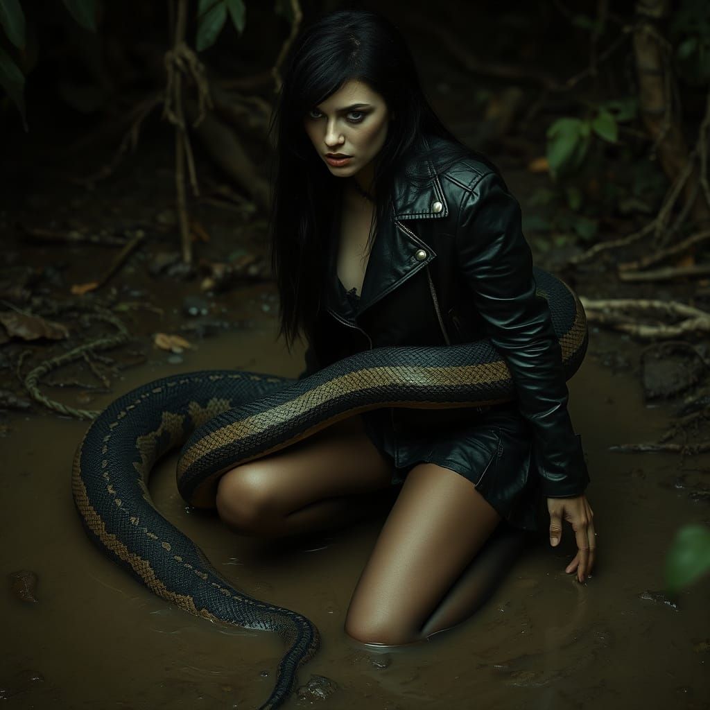 Woman in Jungle with Python: Film Noir Style