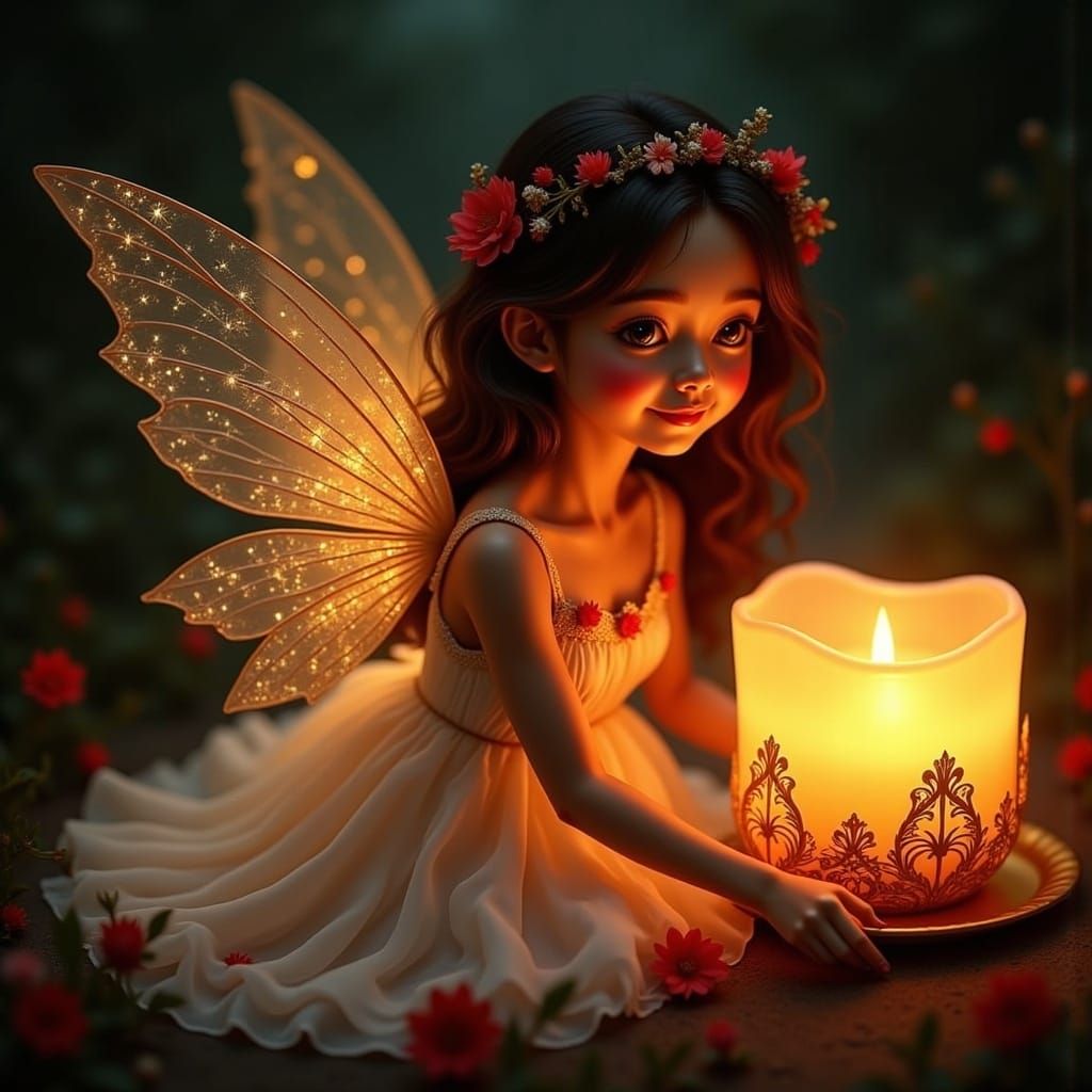 Whimsical Fairy in Radiant Candlelight