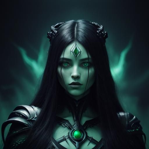 Dark Alien Goddess Summons Power, Surrealist Art