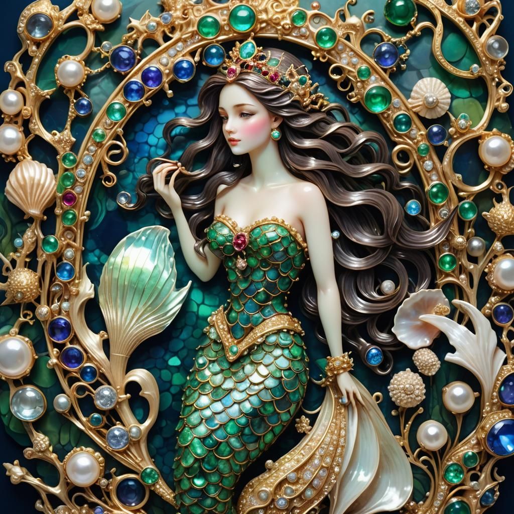 Elegant Mermaid Brooch with Precious Gemstones