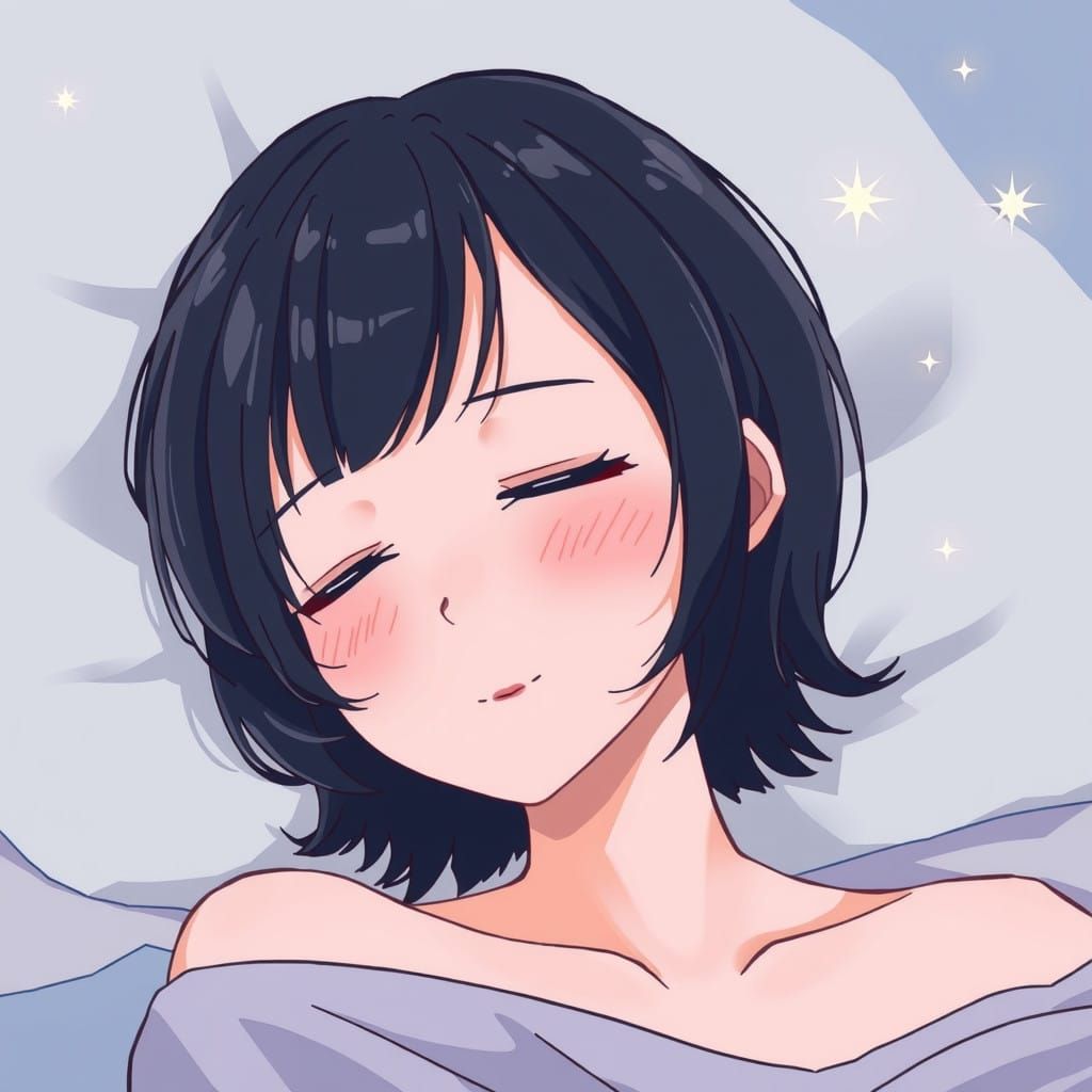 Dreamy Anime Woman in Tranquil Nighttime Setting