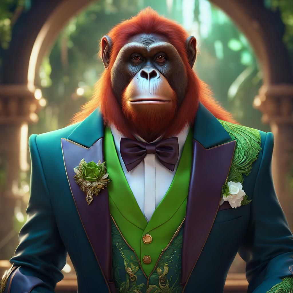 Orangutan Prince in Green Tuxedo: Fantasy Art