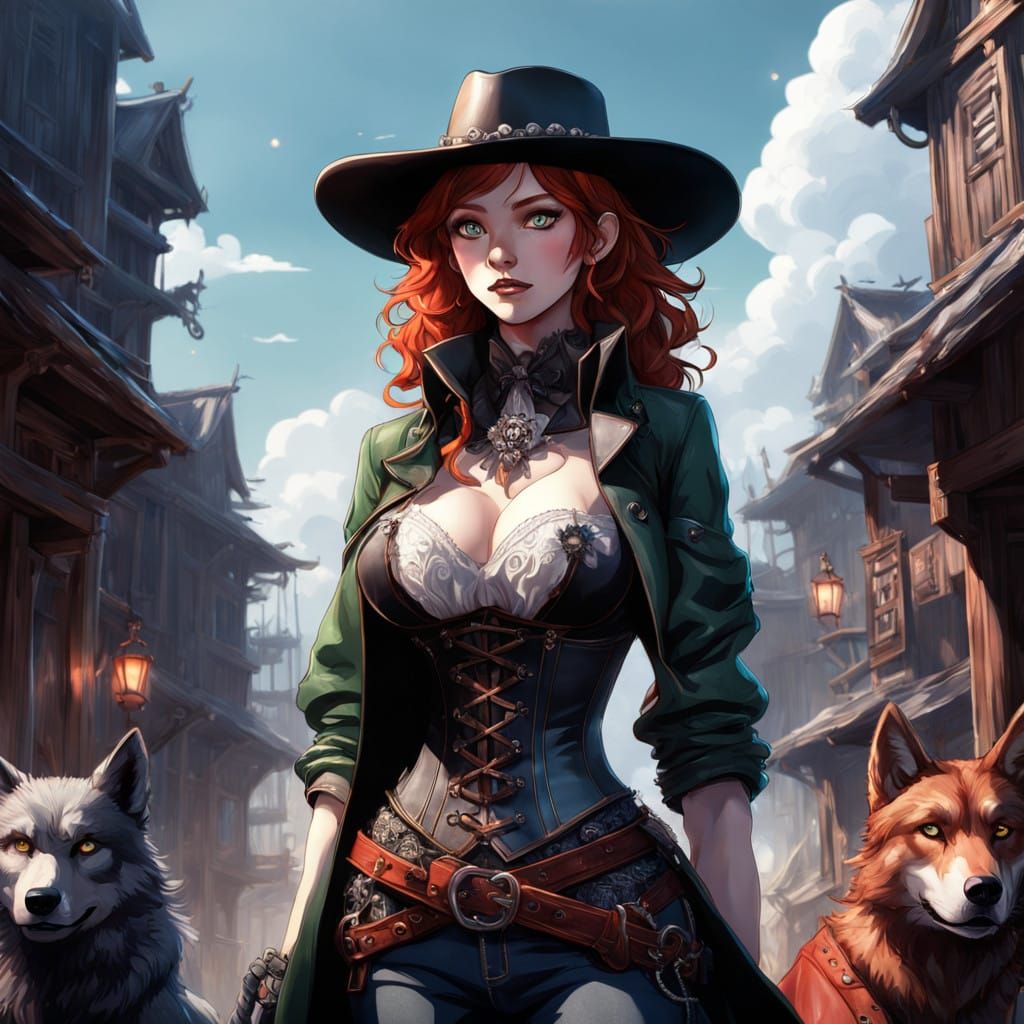 Wild West Lady in Cyberpunk Western Aesthetic