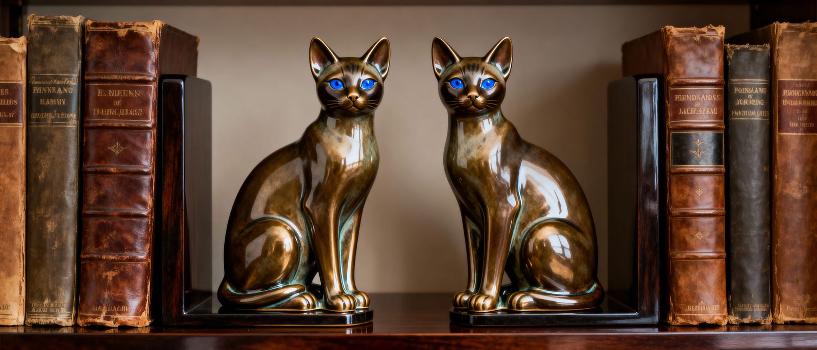 Elegant Siamese Cat Sculptures as Art Deco Bookends