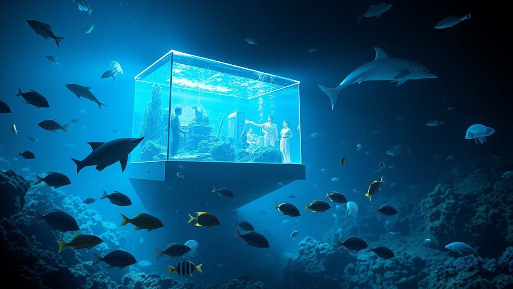 Vibrant Aquarium Scene in Neon-Lit Hyperrealism