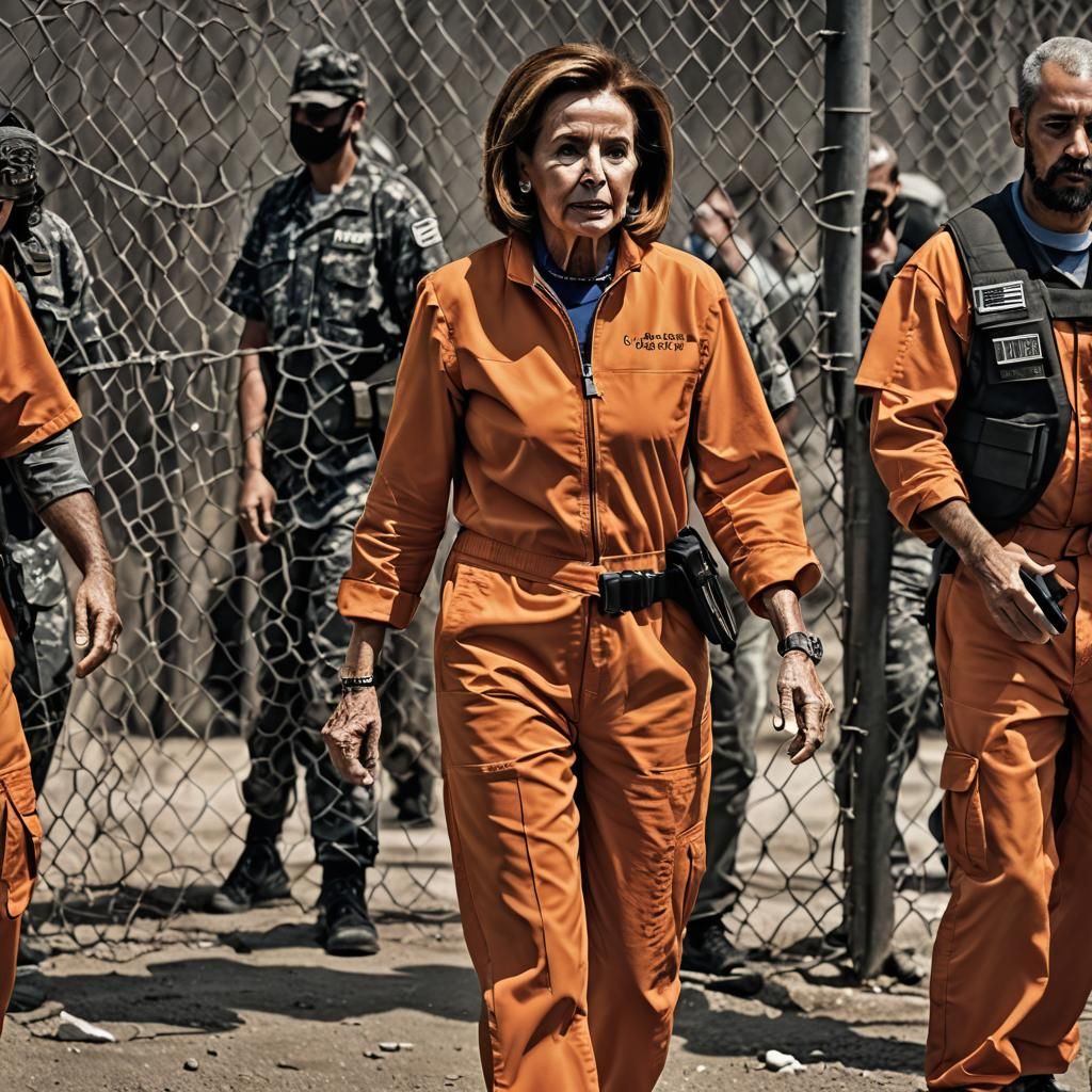 At Gitmo: Convicted Felon Nancy Pelosi in Orange Jumpsuit wi...