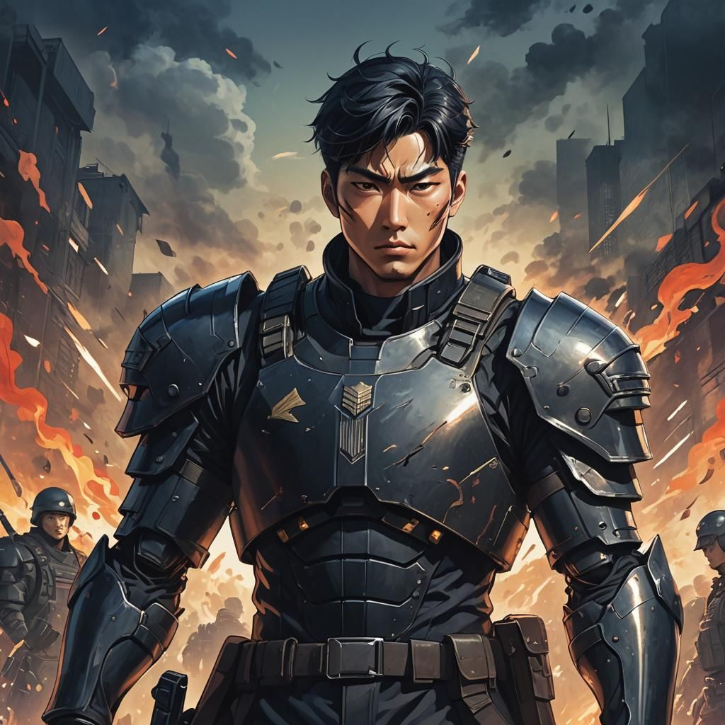 Korean Man in Military Attire Anime Illustration