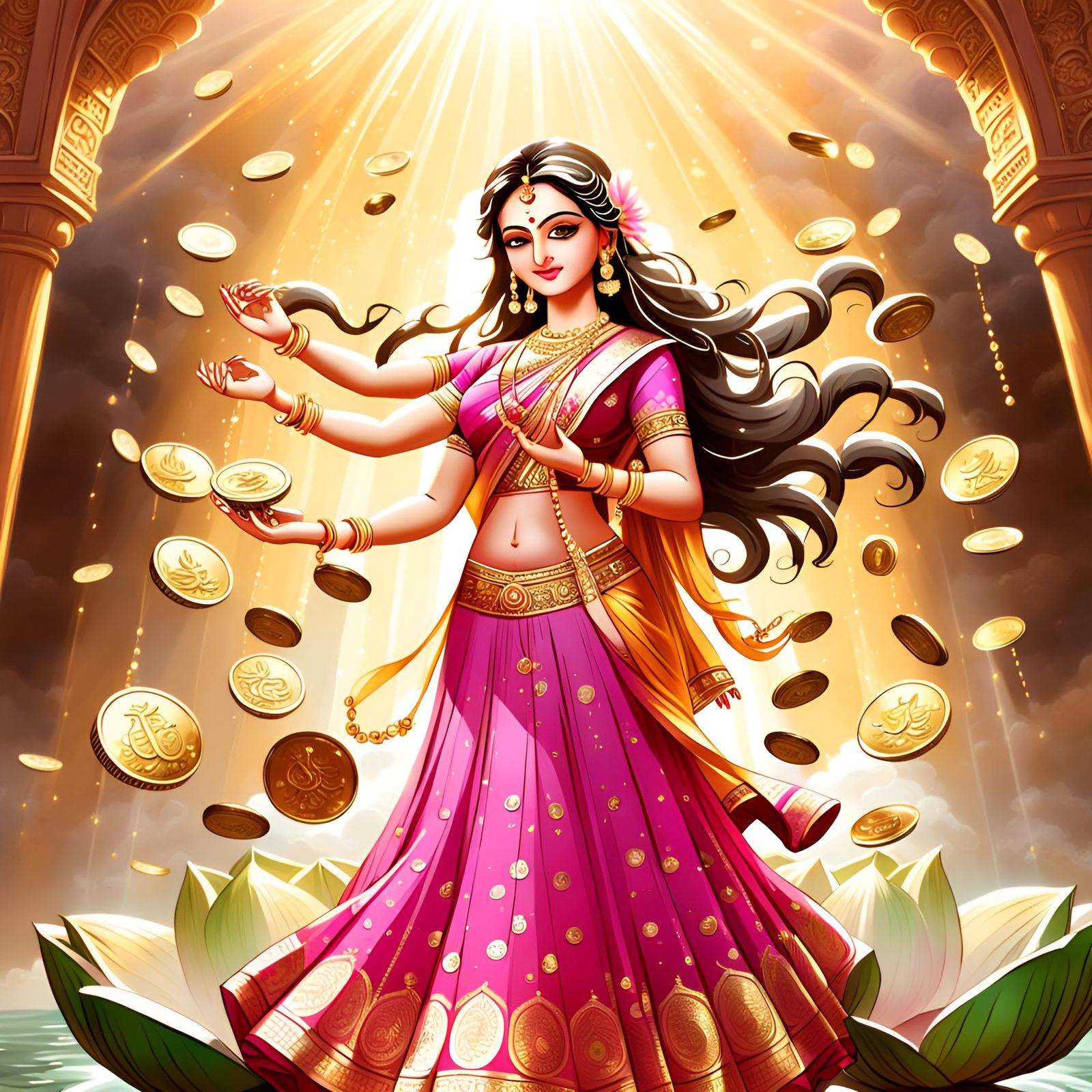 Goddess Lakshmi Showering Treasure in Divine Light