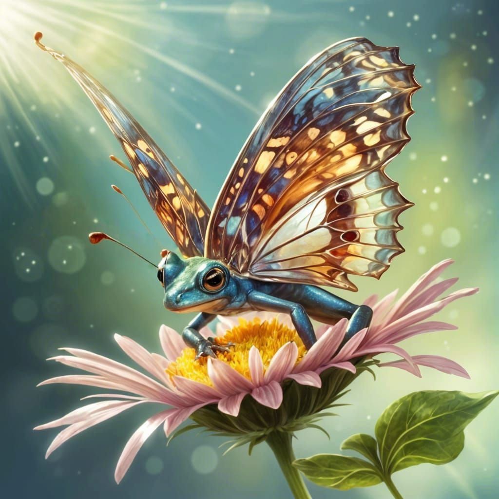 Fantasy Frog-Butterfly Hybrid in Sunlight, Digital Painting