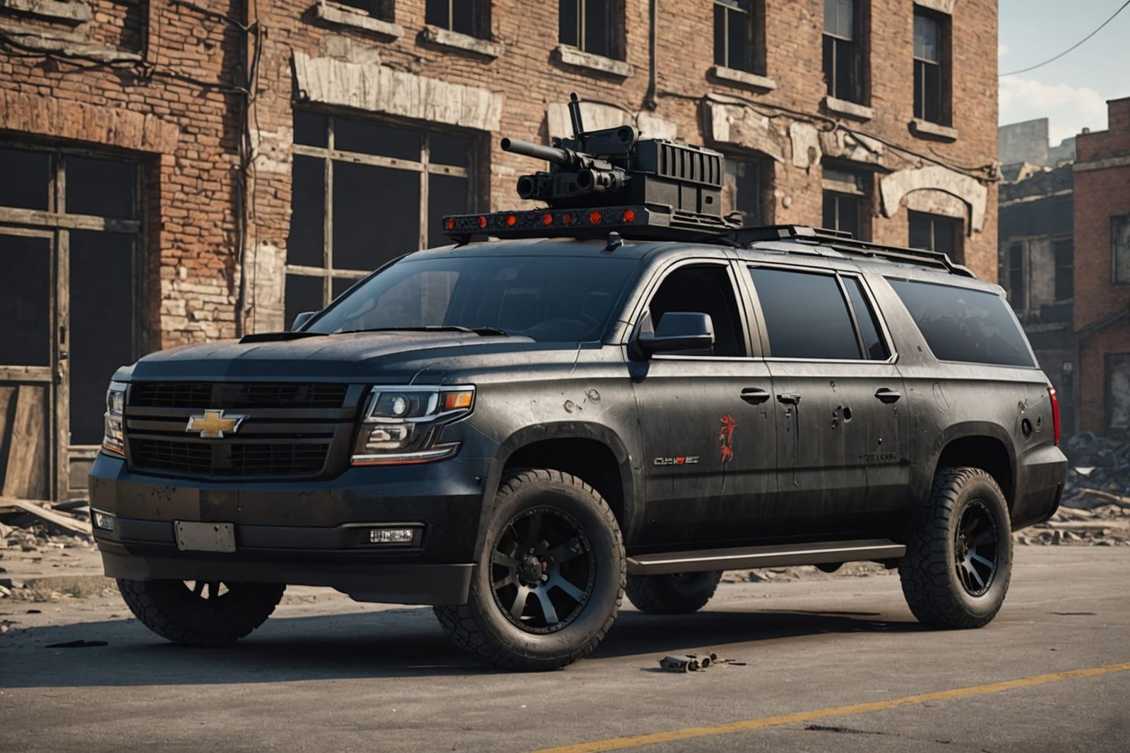 Armored Chevrolet Suburban in Post-Apocalyptic City