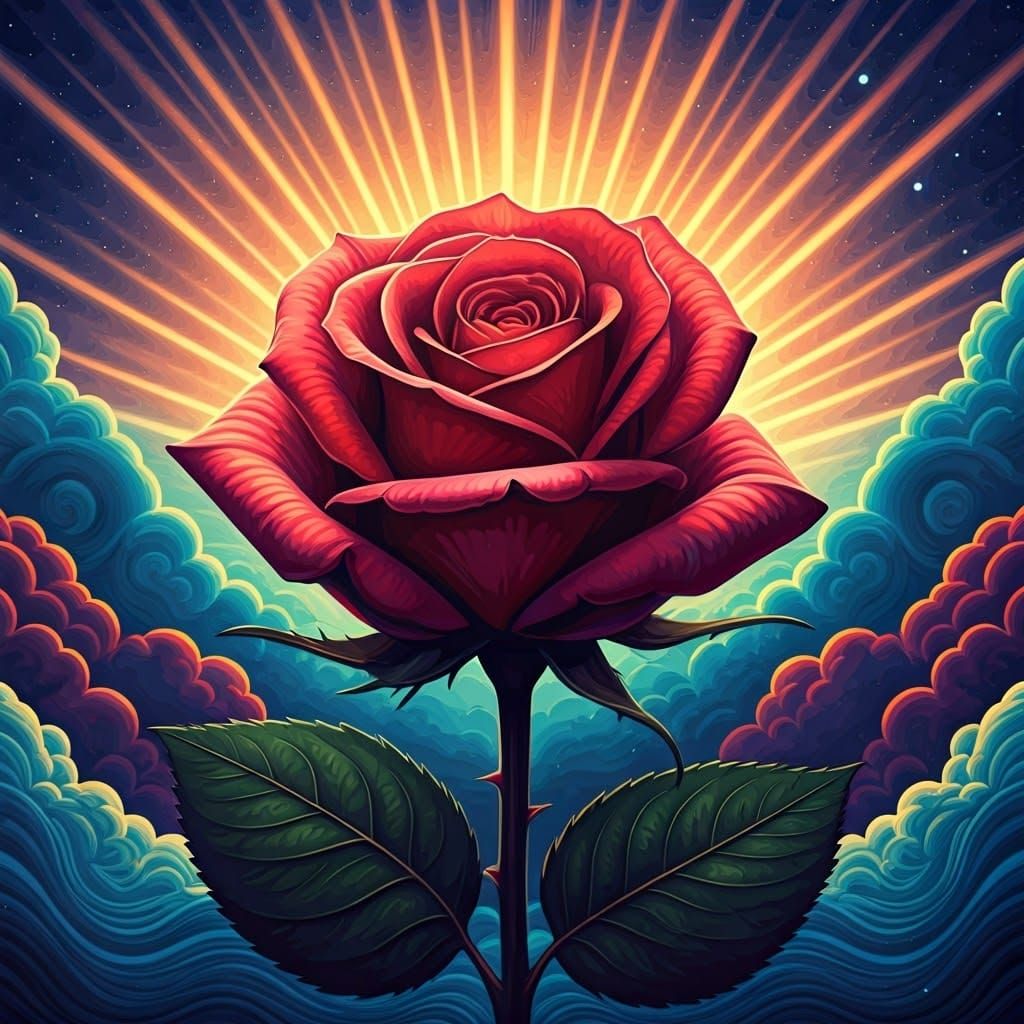 Cosmic Rose with Abstract Fractals in Synthwave Style