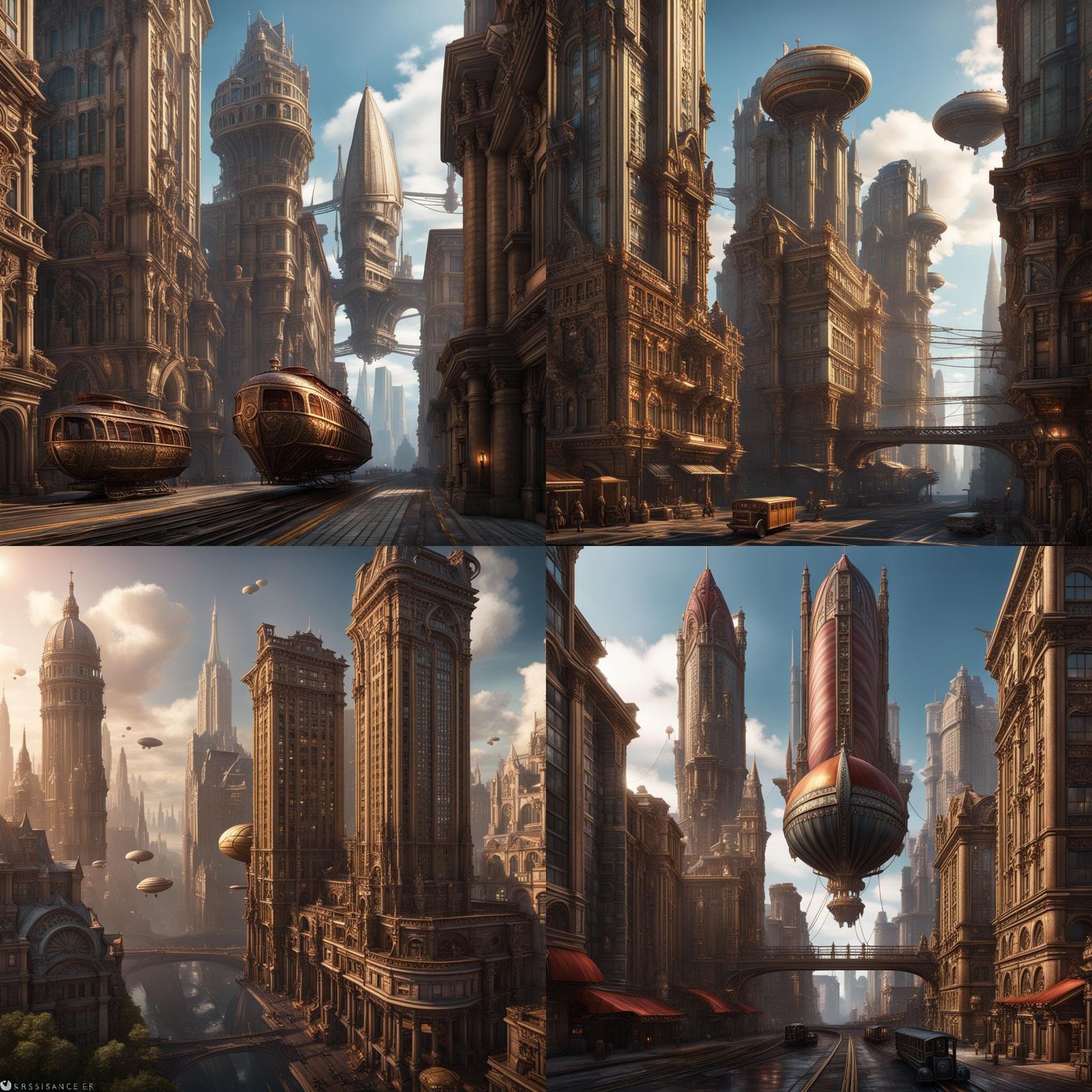 Renaissance Era Cityscape with Airships: Detailed Matte Pain...