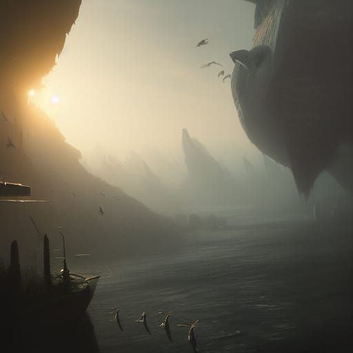 Fantasy Window View: Birds, Fish, and Earth
