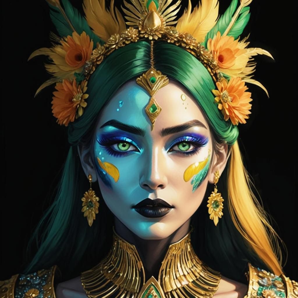 Golden Woman Portrait in Comic Book Art Style