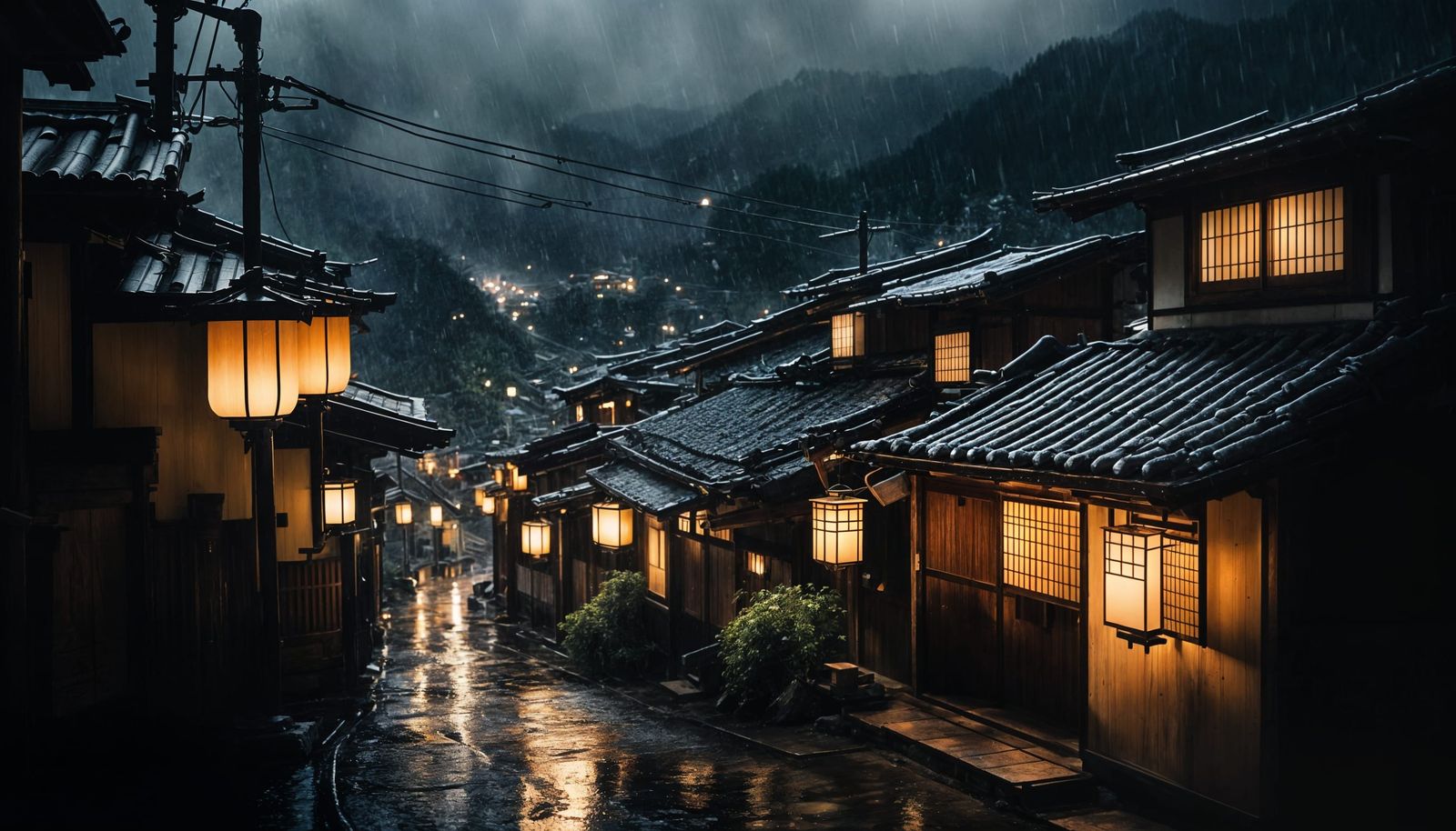Rainy Night in a Japanese Village